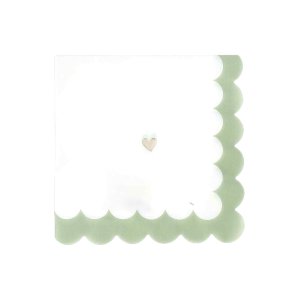 Pappersservetter med hj�rtan - Vit, gr�gr�n och guld - 33 cm, 16-pack
