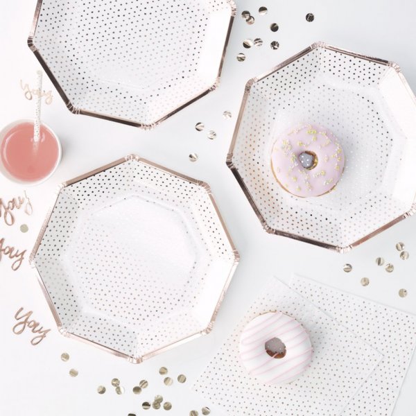 Papptallrikar - Dotty - Rosguld - 8-pack