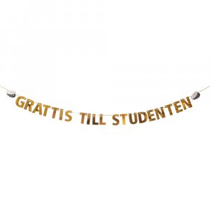 Girlang - Grattis till studenten - Guld/Studentmössor