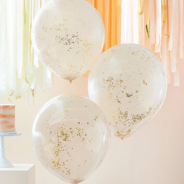 Stora konfettiballonger - Dubbelskiktad - Peach/Gold - 3-pack