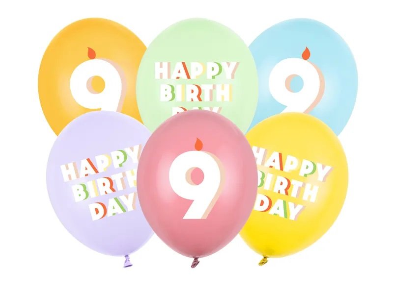 Ballongbukett - 30 cm - Happy Birthday - 6-pack - Siffra: 9 - Ballongbuketter, Ballonger