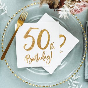 Servetter - 50th Birthday - Vit/Guld - 20-pack