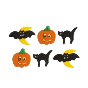 Sockerdekorationer - Pumpor, katter, fladderm�ss - Halloween - 6 st