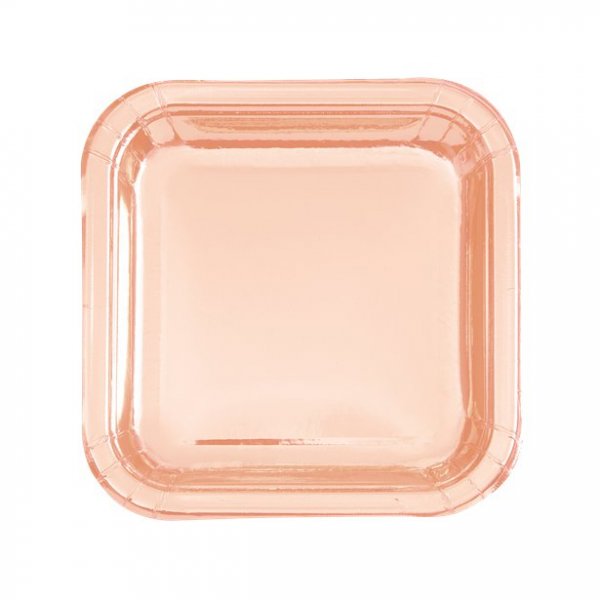Desserttallrikar - Fyrkantiga - Ros�guld - 8-pack