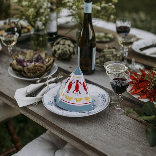 Partyhattar - Kr�ftor - Ljusbl�/R�d - 4-pack