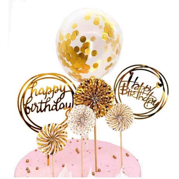 T�rtdekoration Pappersm�nar Happy birthday Guld