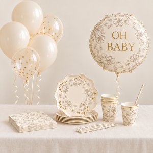 Babyshower-kit - Beige Floral - 6 personer