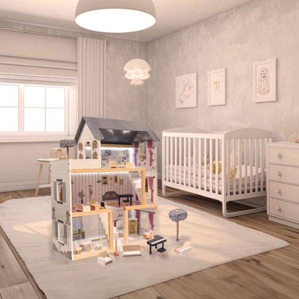 Docksk�p i MDF med LED-belysning 78 cm Vit inklusive 16 m�bler - Byggsats