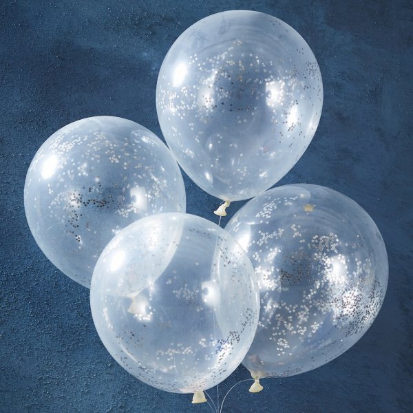 Konfettiballonger - Glitter - Silver - 5-pack