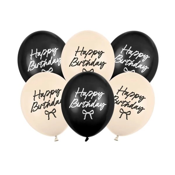 Ballonger - Happy Birthday - Beige/Svart - 6-pack Ballonger - Happy Birthday - Beige/Svart - 6-pack