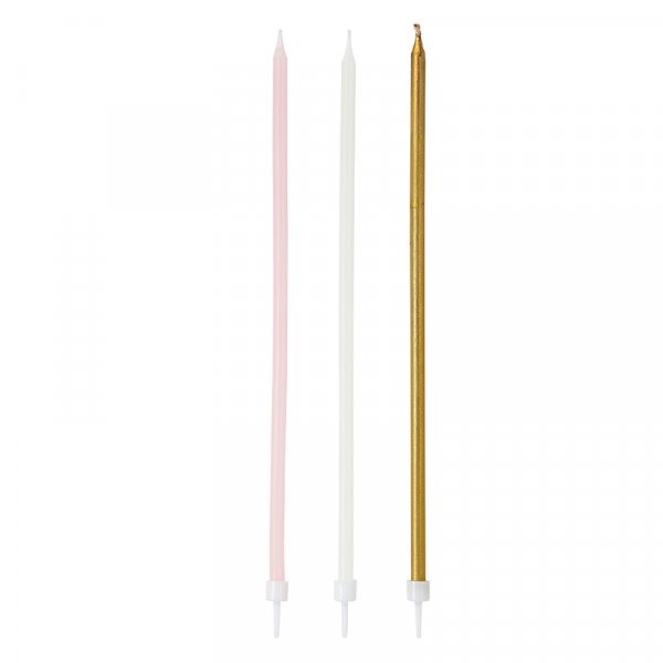 Lnga trtljus - Rosa/Vit/Guld - 16-pack