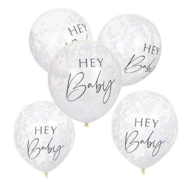 Konfettiballonger - Hey Baby - Botanical Baby - 5-pack