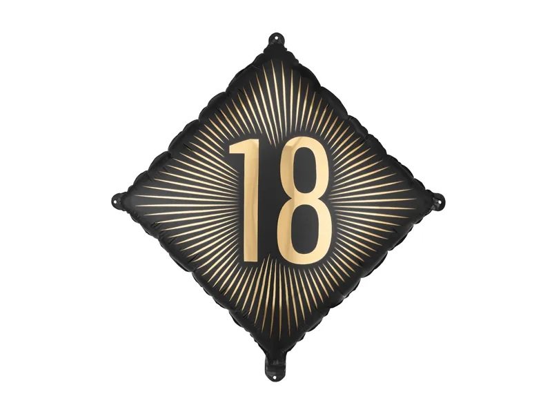 Folieballong – Kvadrat – Svart/Guld – 18 – 18-årsfest