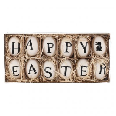 Dekorationsgg - Happy Easter - Svart/Vit - 12-pack