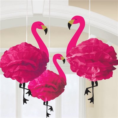Hngande dekorationer - Fluffy flamingos - 3-pack