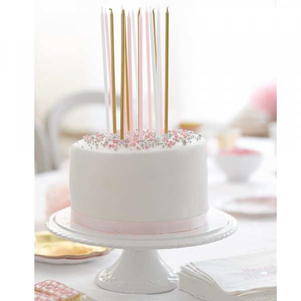 Lnga trtljus - Rosa/Vit/Guld - 16-pack