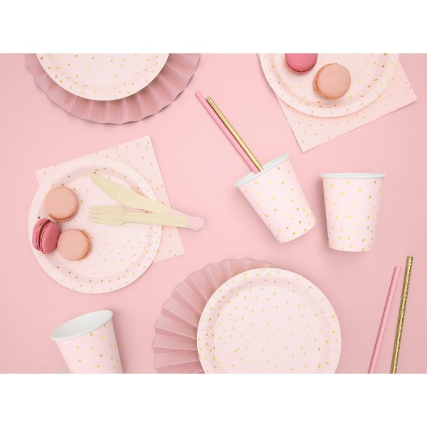Pappmuggar - Ljusrosa - Polka Dot Guld - 6-pack
