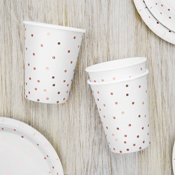 Pappmuggar - Polka Dot - Rosguld - 6-pack