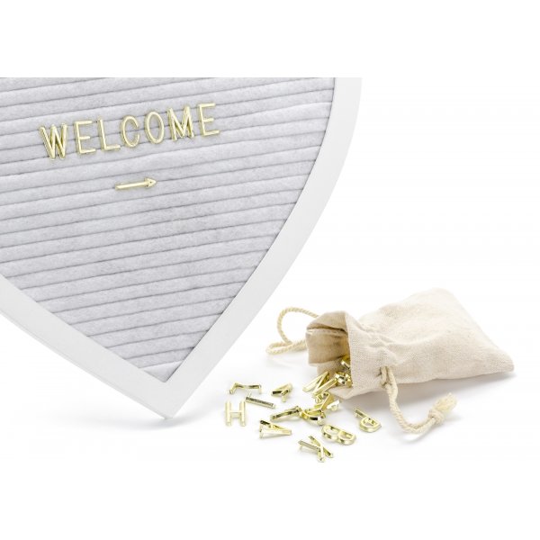 Bokstavstavla - Hjrta - Vit/Guld