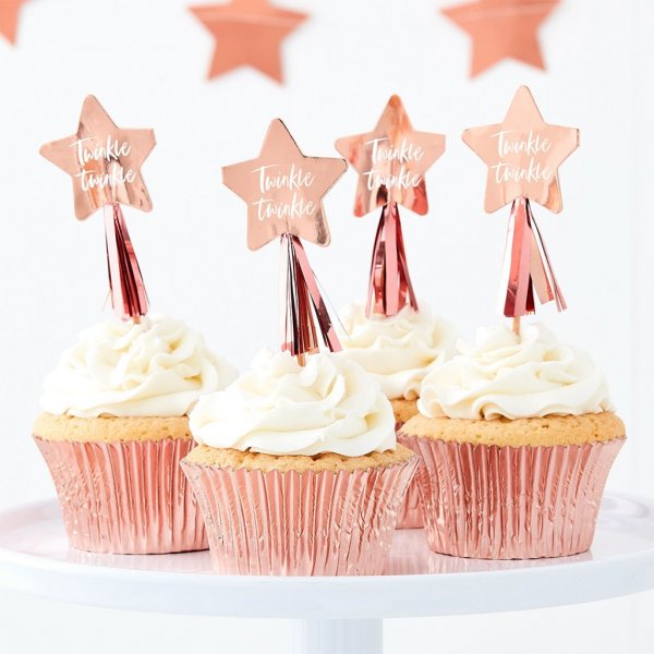 Cake picks - Twinkle Twinkle - Rosguld - 12-pack