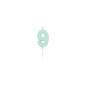 T�rtljus - Pastell Mint - Siffra 9 - 4,5 cm