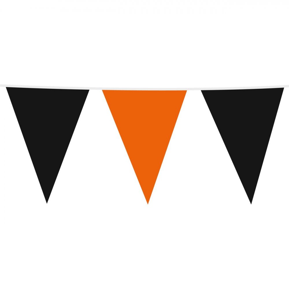 Girlang – Stora vimplar – Svart/Orange – 10 m – Vimplar till kalas, Kalasdekorationer