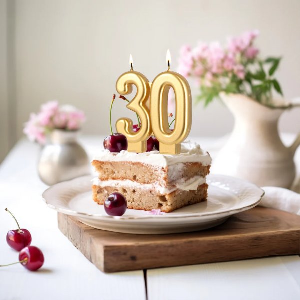 Trtljus/Fdelsedagsljus - 30 - Guld - 7,7 cm