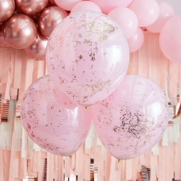 Konfettiballonger - Dubbelskiktad - Rosa/Rosguld - 3-pack