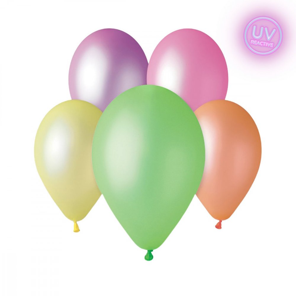 Latexballonger – Neon Mix – UV Glow – 28 cm – 10-pack – Pastell, Enfärgade ballonger, Ballonger