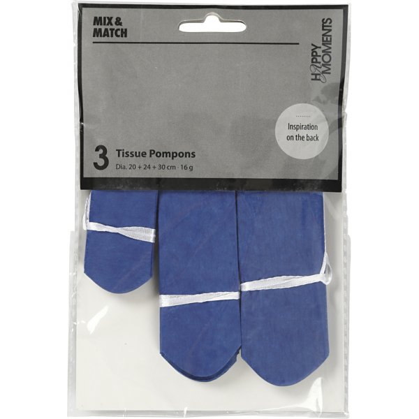 Papperspompomer - mörkblå - Dia. 20+24+30 cm - 3 st Papperspompomer - mörkblå - Dia. 20+24+30 cm - 3 st
