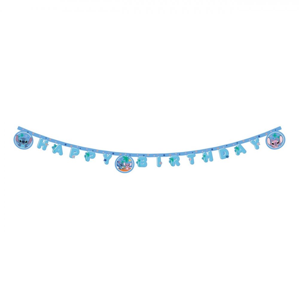 Girlang Happy Birthday Stitch & Angel – Vimplar till kalas, Kalasdekorationer