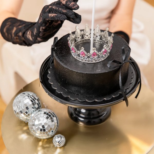 Cake Topper - Krona - Silver med rosa kristaller