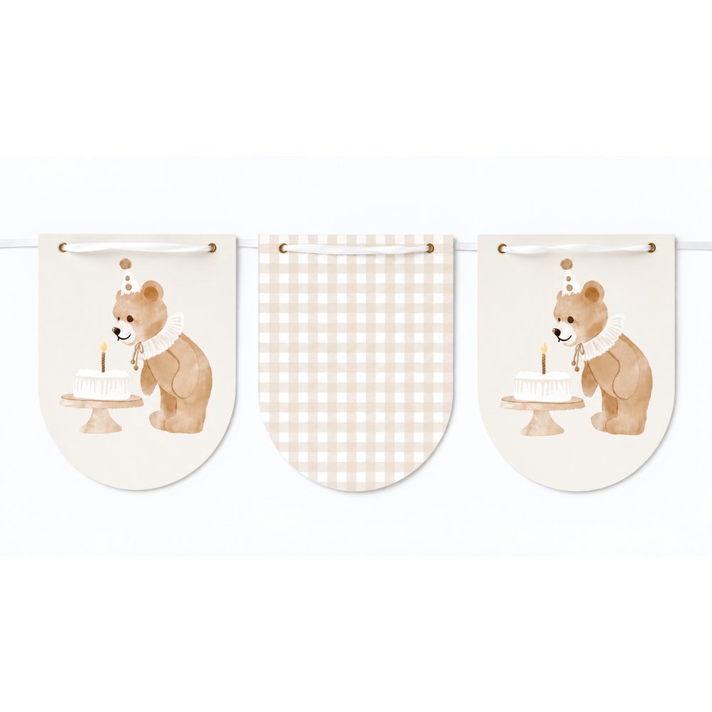 Vimpelgirlang - Birthday Bear - Lavenders Blue - 3,5m - Hängande, Baby Shower-dekorationer, Baby Shower