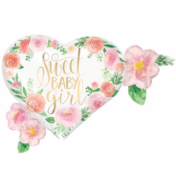 Folieballong - Hjrta - Floral Baby