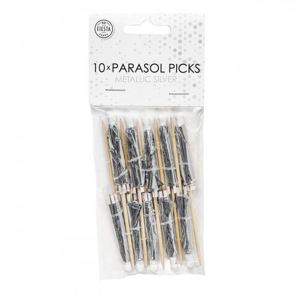 Drinkparasoll Silver Metallic - 10-pack