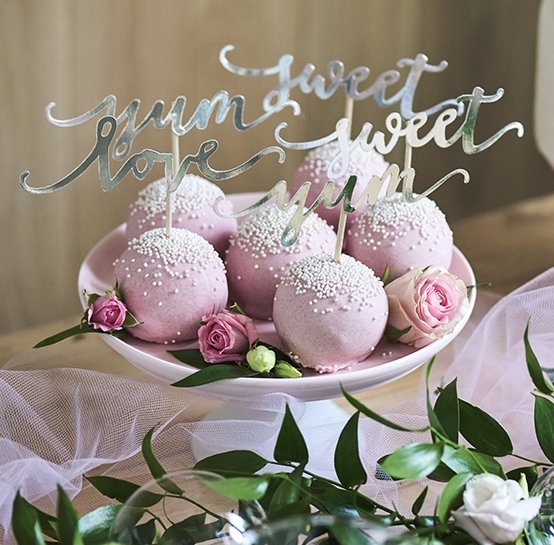 Cake Picks - Love Sweet Yum - Silver - 6-pack Cake Picks - Love Sweet Yum - Silver - 6-pack