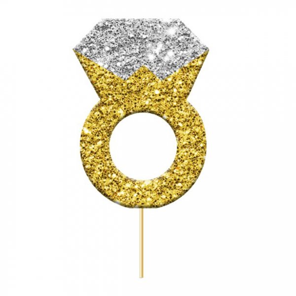 Cake picks - Ringar - Guldglitter - 12-pack