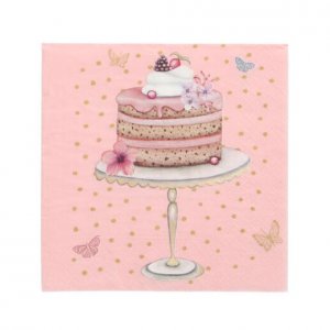 Servetter - Rosa med tårta - 20-pack
