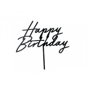 Cake Topper - Happy Birthday - Akryl -  Svart
