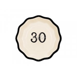 Papptallrikar - "Hello 30" - Svart/Vit - 18 cm - 6-pack