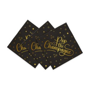 Servetter - Pop the Champagne - Svart - 33x33 cm - 20-pack