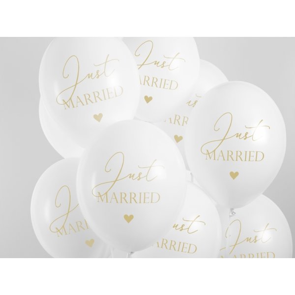 Ballonger - Just Married - Vit/Guld - 6 st Ballonger - Just Married - Vit/Guld - 6 st
