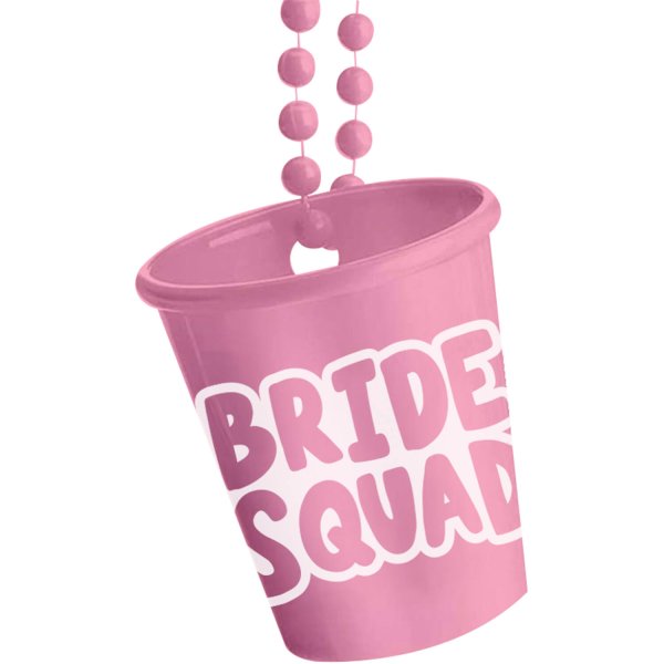 Shotglas med halsband - Bride Squad - Rosa