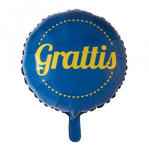 Folieballong - Rund - Grattis - Bl/Gul