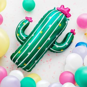 Folieballong - Kaktus med rosa blommor