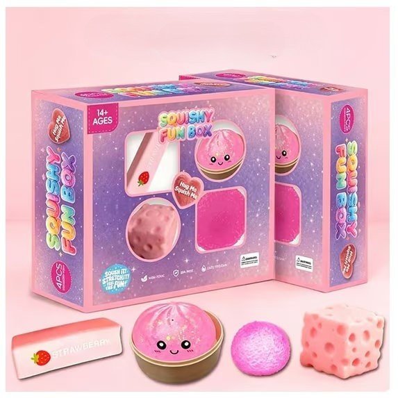 Squishy set - 4 Rosa favoriter - Mystery Fun Box