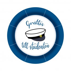 Desserttallrikar - Grattis till studenten - Bl/Vit - 8-pack