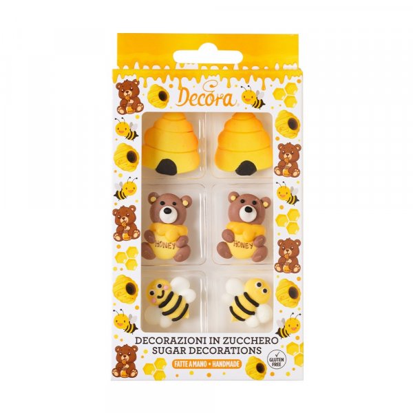 Sockerdekorationer - Bin/Honung/Nallar - Decora - 6 st