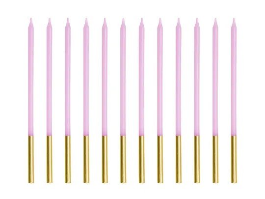 L�nga t�rtljus - Lila/Guld - 14 cm - 12 stycken