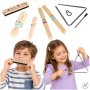 Musikinstrumentset i tr� f�r barn med triangel, rytmpinnar, munspel och guiro